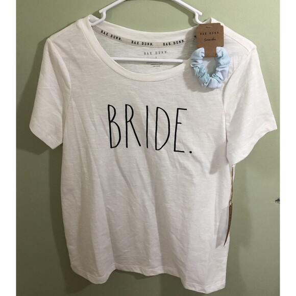 Rae Dunn Bride Short Sleeve Shirt with Scrunchie Soft White Size Small - Picture 1 of 5